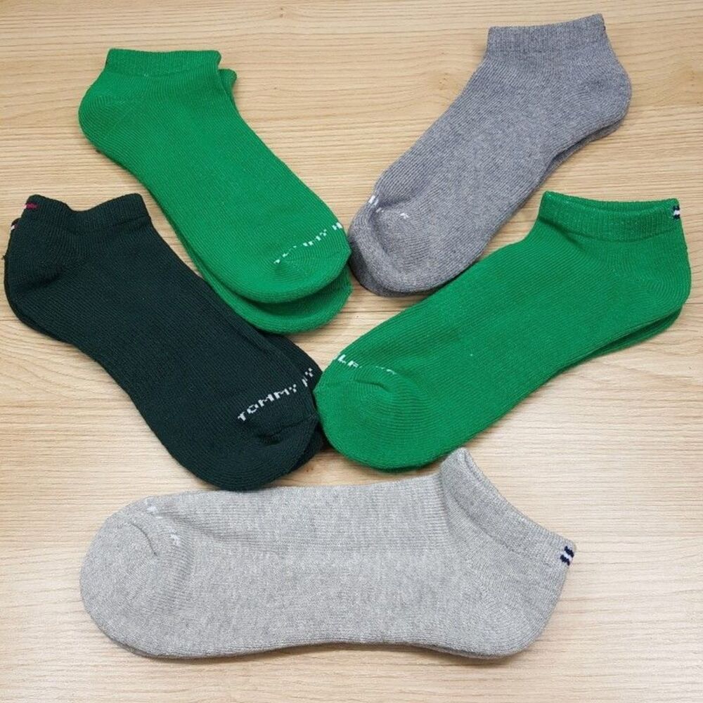 TOMMY HILFIGER Low Cut No Show Ankle Socks 5-Pack Green Gray Cushioned Logo